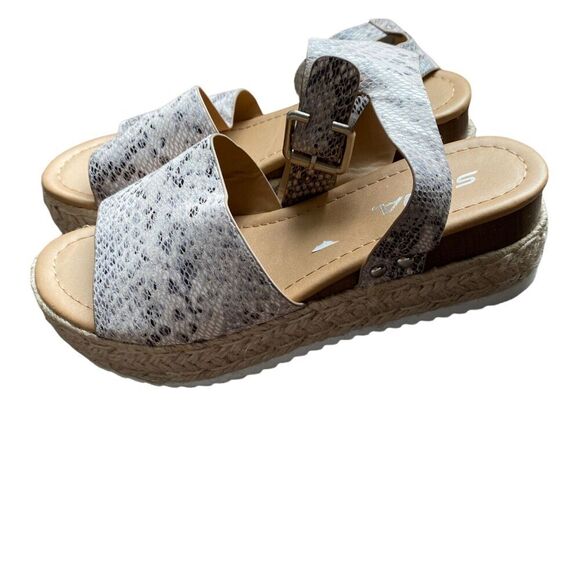 Soda sz 6‎ espadrille faux snakeskin open toe  platform wedge - Picture 4 of 5